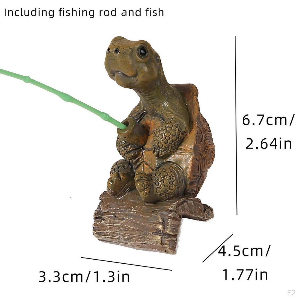 Turtle Fishing Statue Ornament Creative Flower Pot Decoration Funny Garden Decor Miniature Tortoise