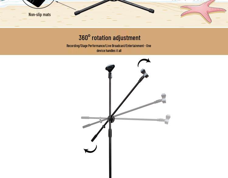 Adjustable Floor-standing Tripod Mic Stand with Dual Microphone Holders - High Quality