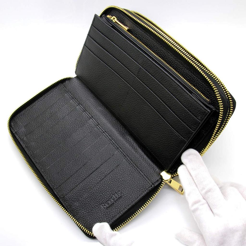 Crocodile Long Large 40 Card Crocodile Double Round Genuine Single Piece Leather [Levetta] Wallet, Capacity, Holds, Wallet, Leather, Men's, Black,