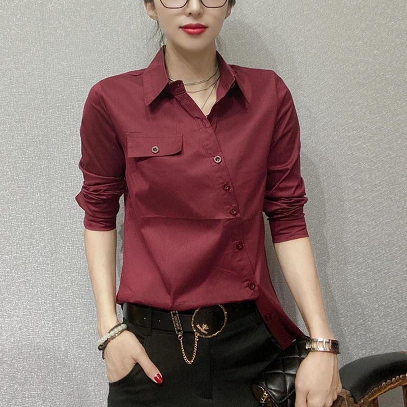 Весенне-осенняя офисная женская элегантная модная рубашка большого размера на пуговицах, женская универсальная повседневная блузка с длинными рукавами, женская одежда