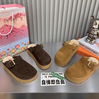 Европейская матовая кожа модные туфли Boken тапочки из овечьей шерсти женские 2024 новая осень на толстой подошве с закрытым носком полутапочки