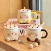 Birthday Gift Cute Candle Ceramic Mug with Lid Spoon Couple Office Coffee Milk Cup Gift