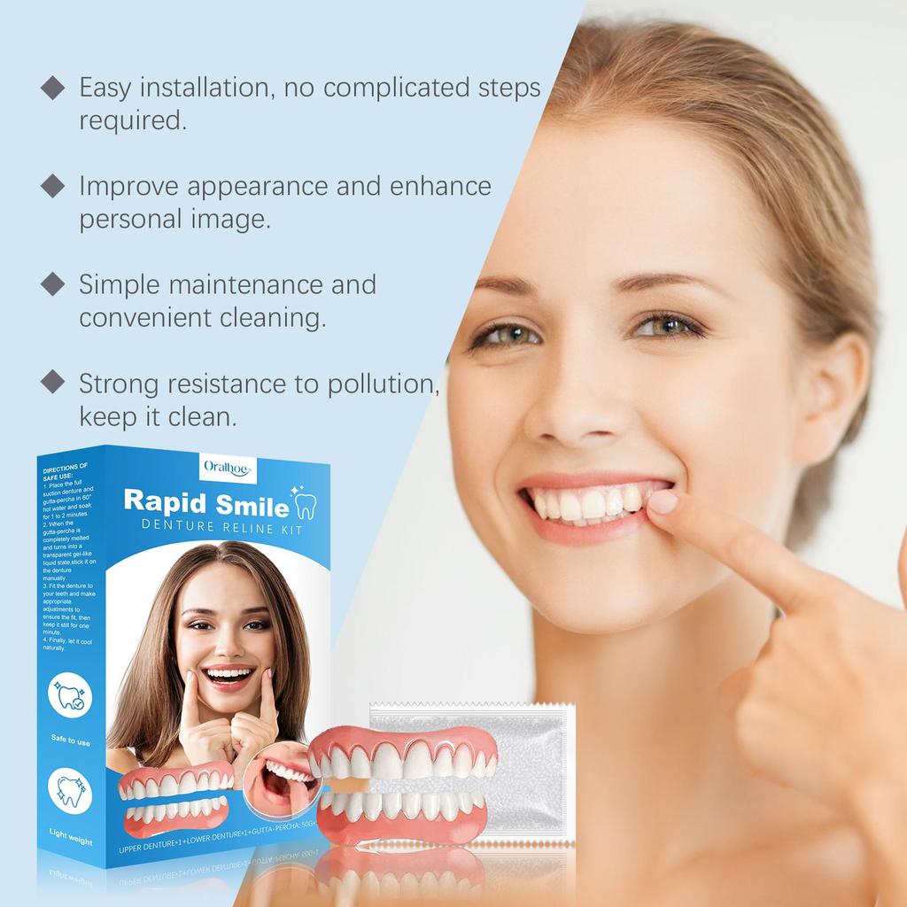 Oralhoe 1set False Teeth Braces Set Temporary Instant Smile Whitening Teeth Fill Gaps Silicone Fake Teeth Soft Denture Kit