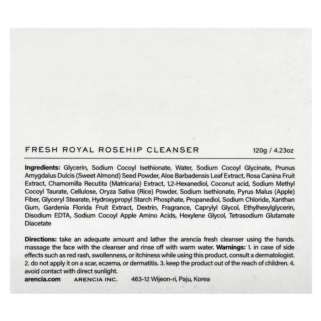 arencia Fresh Rosehip Cleanser, 120g (4.23oz)