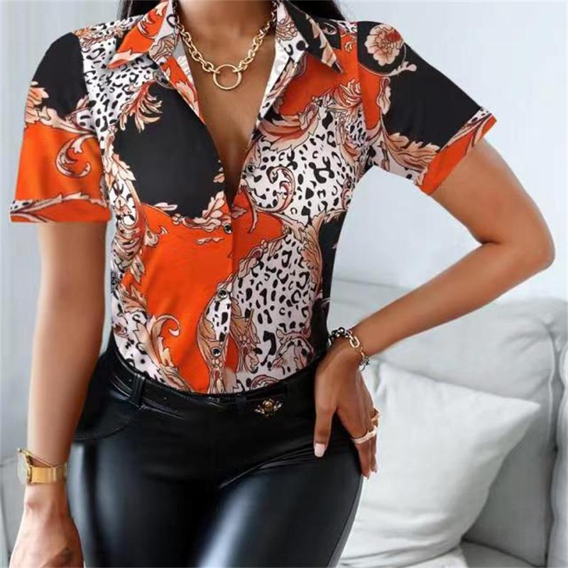 Blusas mujer de moda 2022, летние офисные женские топы с принтом, женские рубашки, женские рубашки, блузки, топы с коротким рукавом, шикарная женская рубашка