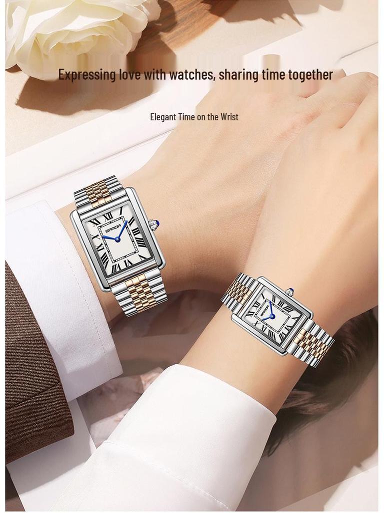 Женские кварцевые часы Sanda, маленький циферблат, римские цифры, модные водонепроницаемые прямоугольные, парный дизайн.