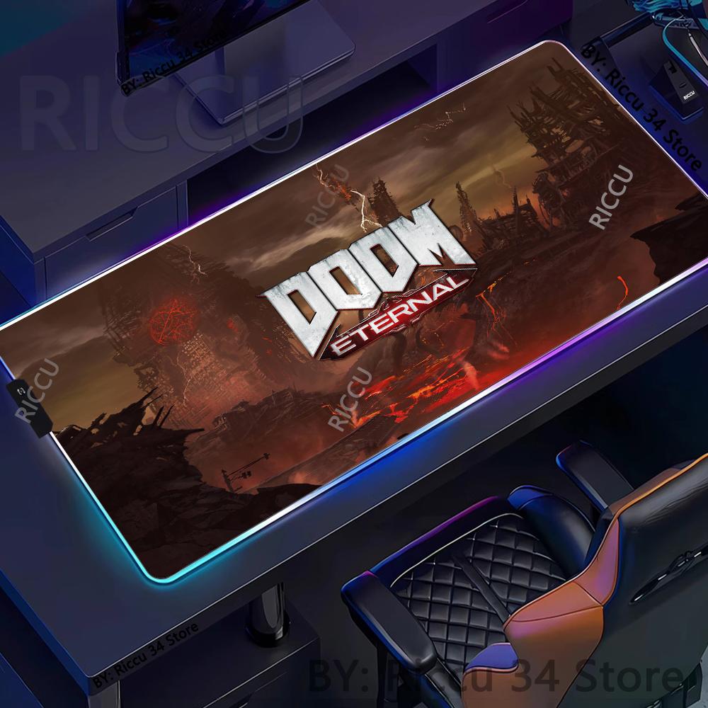 Игровой коврик для мыши D-DOOM E-Eternal RGB Светящийся Большой коврик для стола Зашифрованный Противоскользящий Супербольшой игровой коврик для мыши Расширенный игровой коврик
