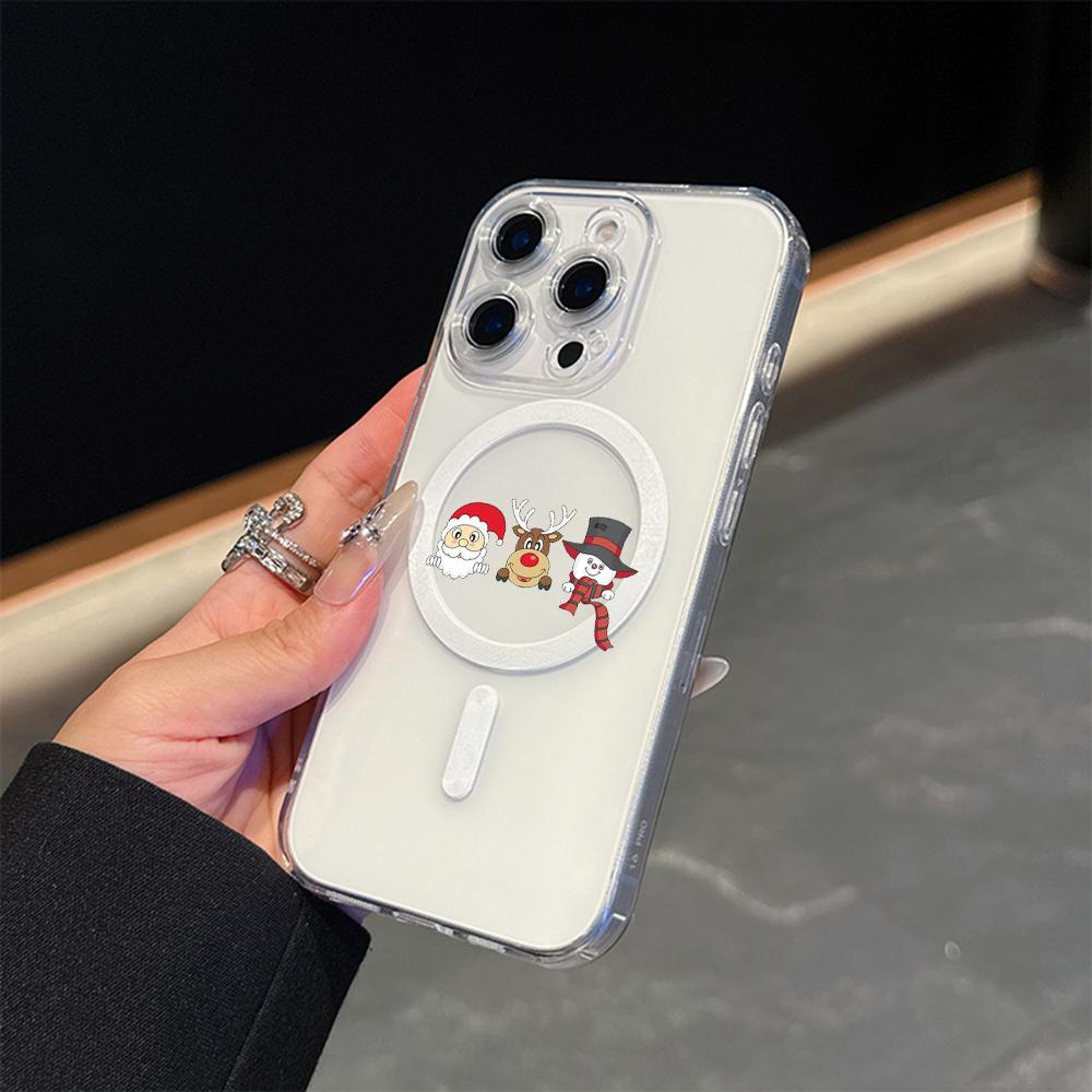 AC120 Merry Christmas Santa design Magsafe Transparent Cases для Samsung S23 S24 Ultra S21 FE iPhone 16 Pro Max XR Magnetic Wireless Charge Back Cover
