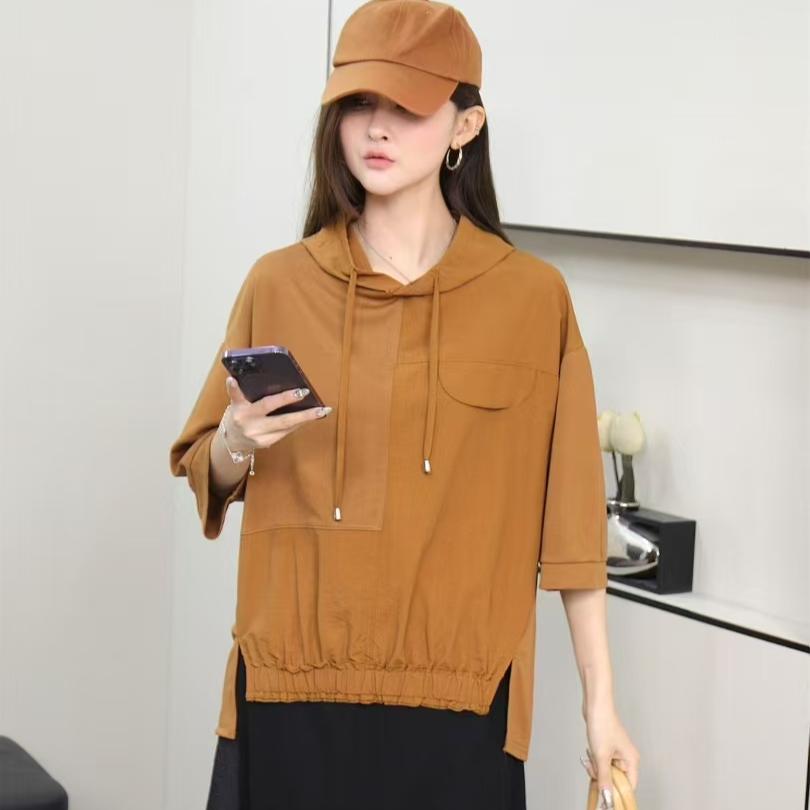 DIMANAF 2025 Летняя Толстовка с Капюшоном Большого Размера Однотонная Белая Футболка Женская с Коротким Рукавом Свободный Топ Футболки