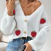 New Autumn and Winter Woolen Three-dimensional Strawberry Patchwork Cute Style Cardigan Button Coat