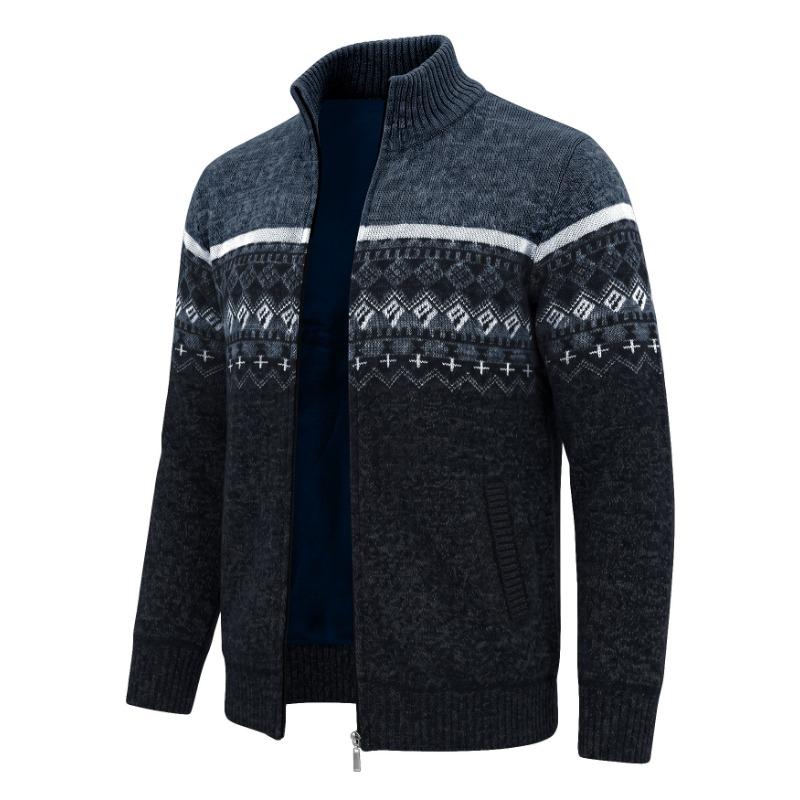 Men S Thick Fleece Long Sleeve Knitted Cardigan Casual Winter Sweater
