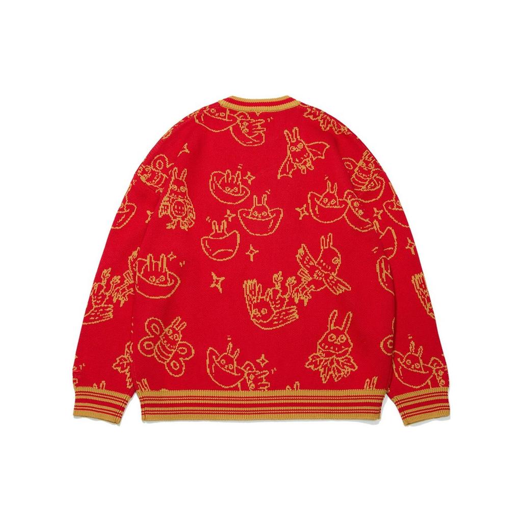 Li-Ning Daily Gold Series New Year Animal Pattern Jacquard Pullover Knit Sweater Unisex Sweater Red AMBT007-1
