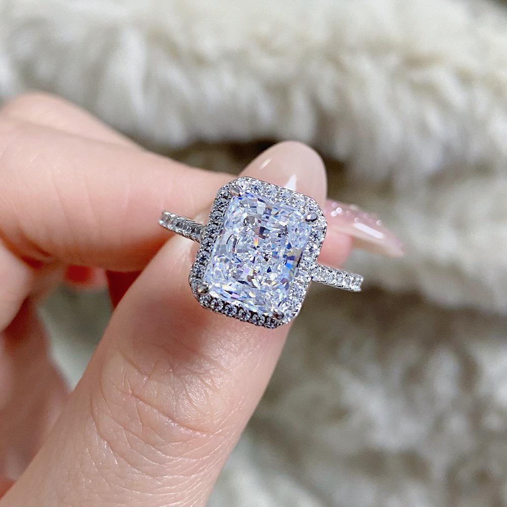 S925 Sterling Silver Radiant Cut Princess Square Ring for Women - Hot Selling European & American Style Wedding Diamond Ring