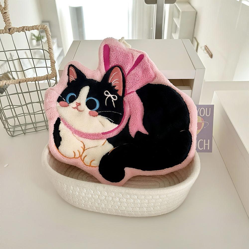 Soft Toilet Handkerchief Cute Cat Washcloth Cartoon Hand Towel  Kitchen