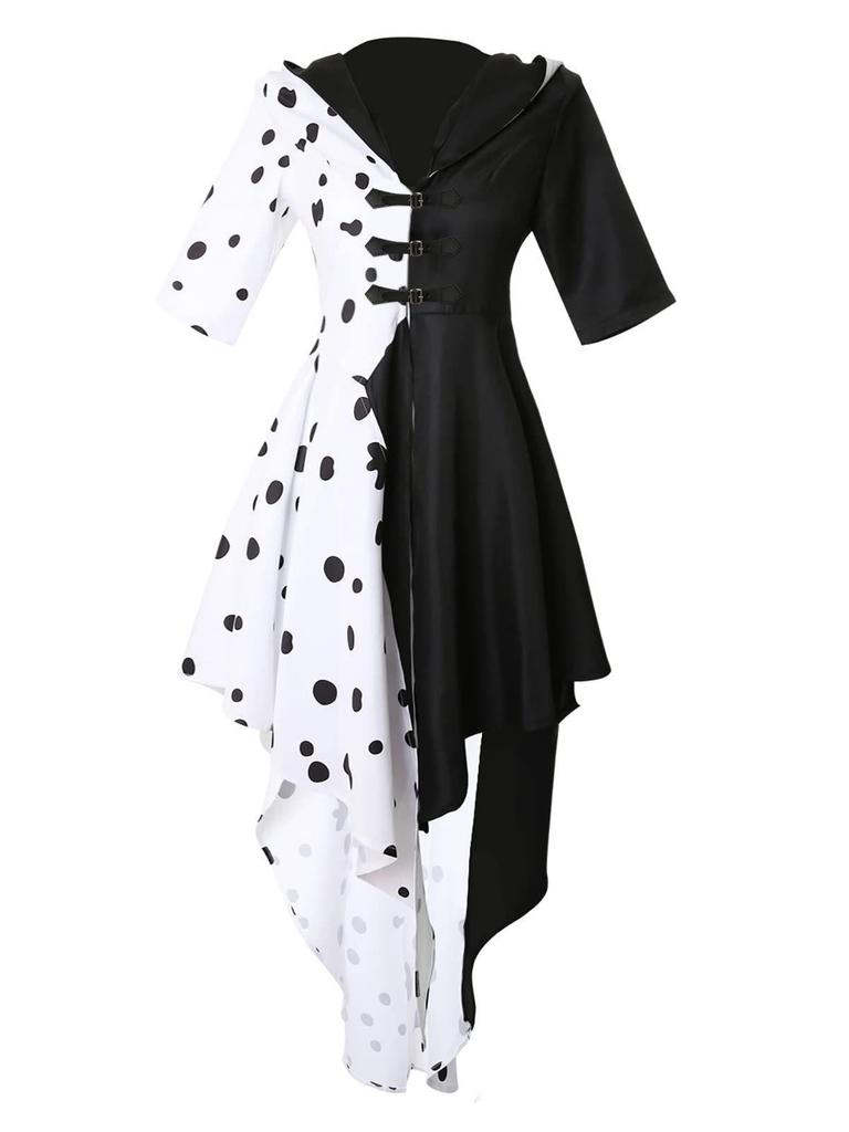 Cruella De Vil 101 Dalmatians Halloween Long Sleeve Cosplay Dress