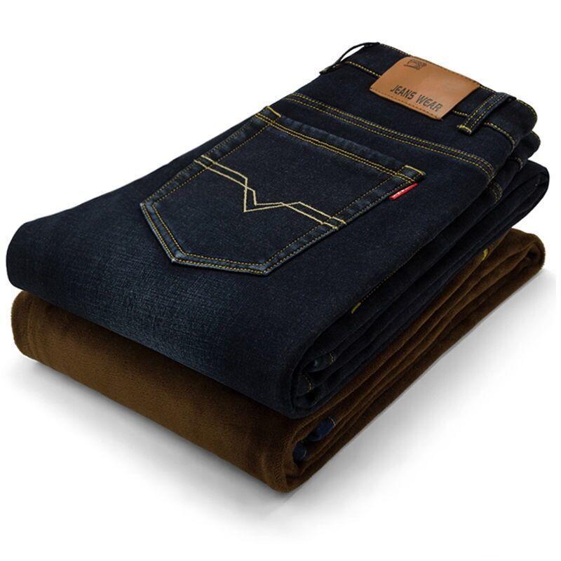 Флисовые утепленные джинсы эластичные большого размера свободные и для полных, повседневные теплые брюки с высокой талией