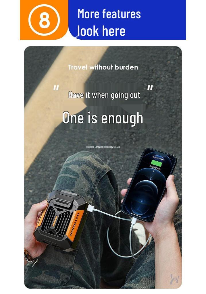 Rechargeable Waist and Neck-Hanging Portable Cooling Fan for Outdoor and Construction Use