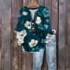 Women's Fashion Button V-Neck Ruffle Seven Sleeve Blouse Floral Printed Top