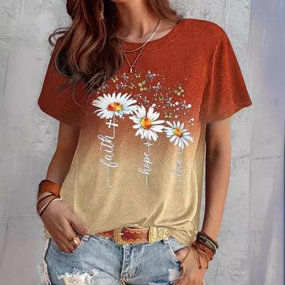 Xia Женская футболка с круглым вырезом и 3D цветочным узором, цифровая печать, простая футболка