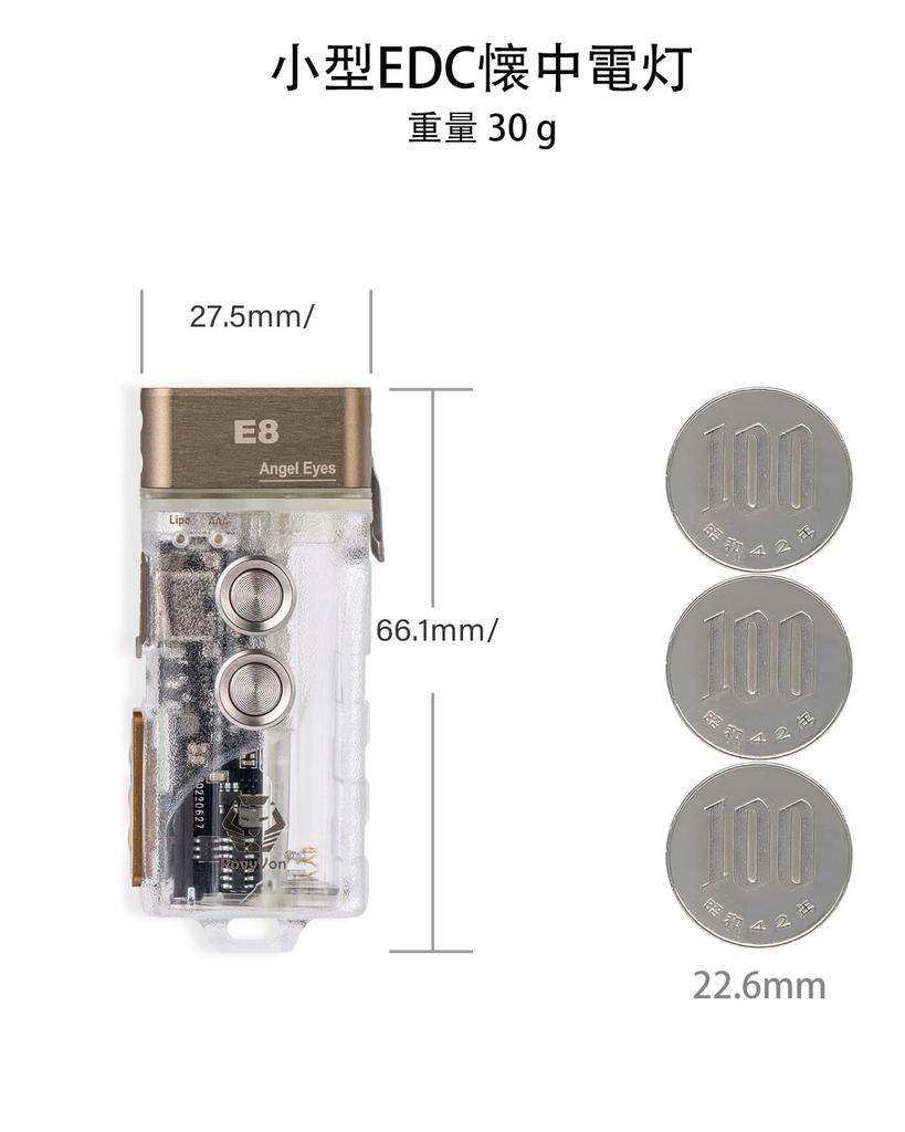 RovyVon E8 Hybrid EDC 6500K Cool White and Up To 700 Rechargeable Keychain Momentary and Locked AAA Battery Flashlight, Lumens, USB-C Flashlight,