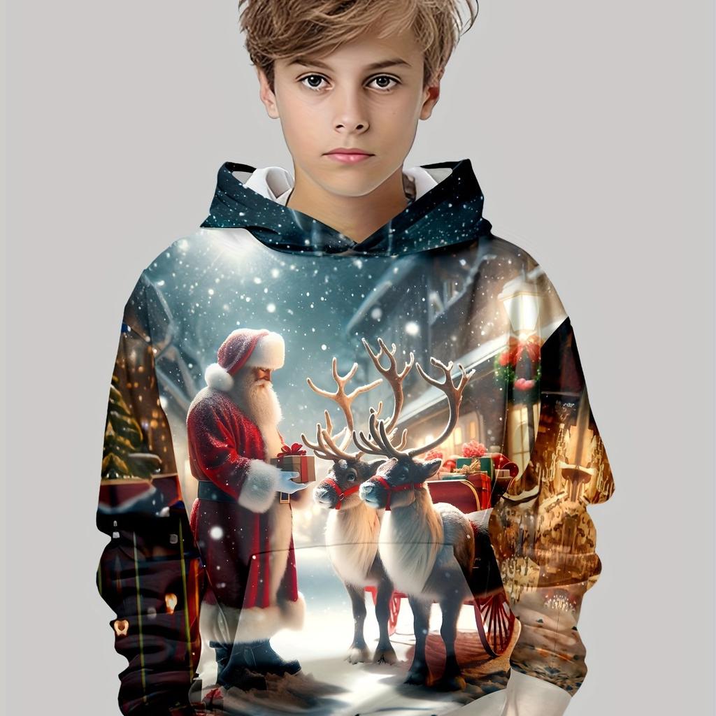 Kids Clothes Boys Hoodies Long Sleeve 3D Christmas Print Festive Atmosphere Girl Clothes Kids Spring Fall Clothes Boys Clothing