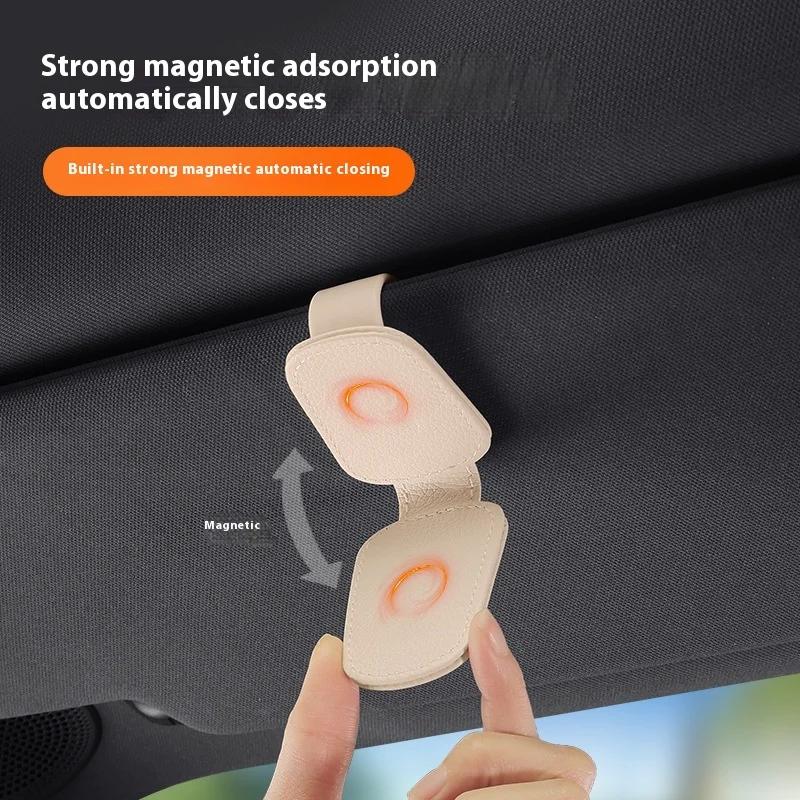 2Pcs Sunglasses Holder Is Suitable for Car Sun shades Magnetic Leather Sunglasses Clip and Ticket Clip Car Sunshade Accessories