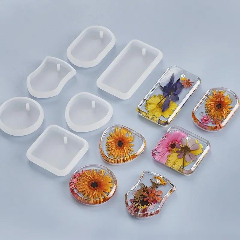 2 Sets DIY Keychain Pendant Silicone Mold Set Crystal Epoxy Resin Mold Round Rectangle Pendants Jewelry Making Casting Mould