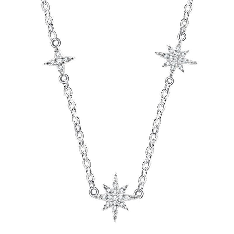 Opal Inlaid Sterling Silver Four-Pointed Star Tassel Necklace - Versatile Clavicle Chain Christmas Gift
