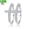 Orsa Jewels Silver Color Hoop Earrings For Women Large Cross Loop Paved Shiny Austrian Crystal Fashion Jewelry Earring Oe142