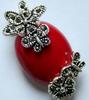 Винтажный кулон из серебра 925 пробы, натуральный 30*20, имитация красного коралла, цветка марказита