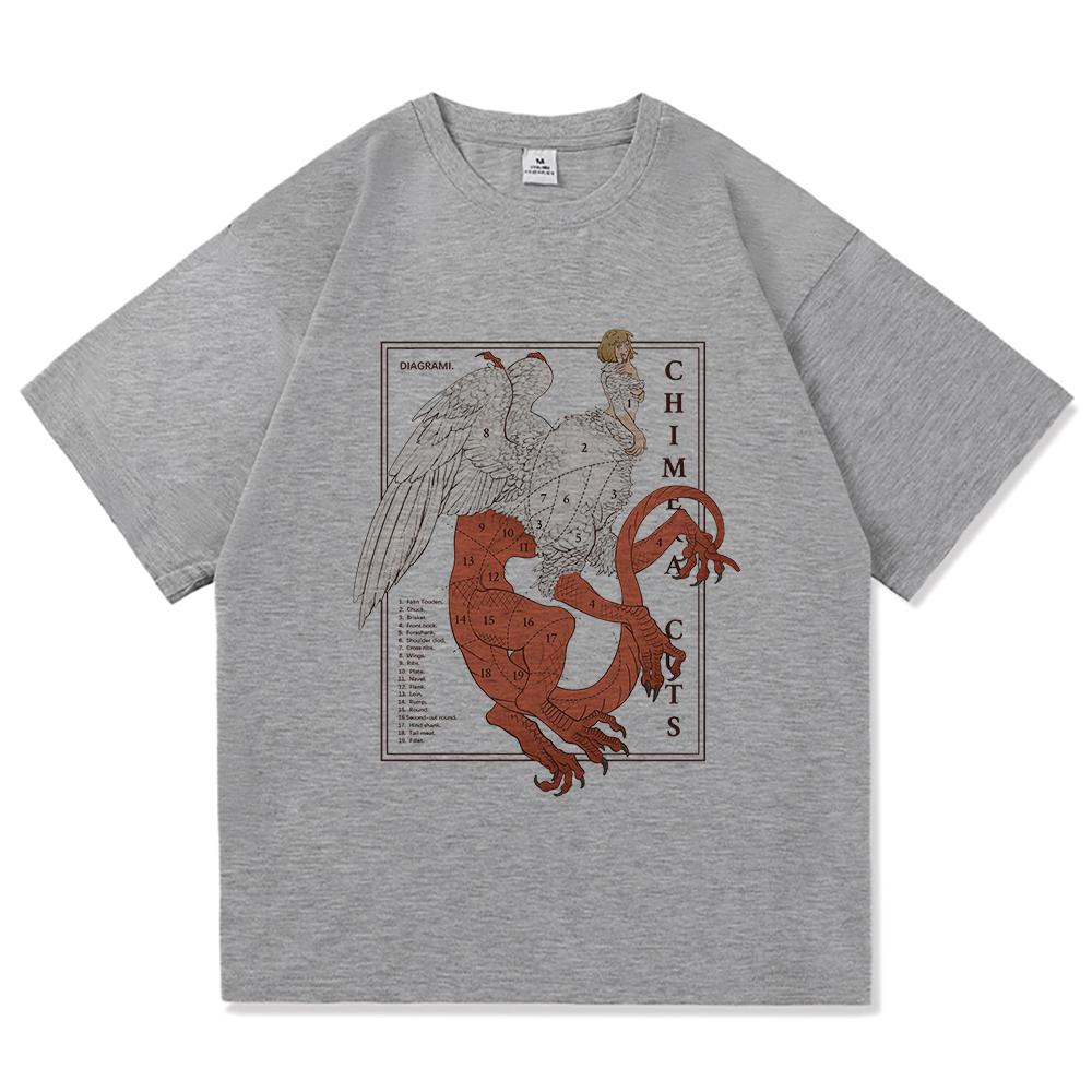 Dungeon Meshi Chimera Anatomy Diagram Graphic T Shirt Unisex Unisex Anime Vintage Gothic Loose Y2k Unisexga Fan Short Sleeve Tops