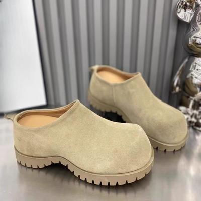 Модные шлепанцы с большим круглым носком и внутренней платформой, женские модные замшевые с глубоким вырезом, противоскользящие, износостойкие балетки