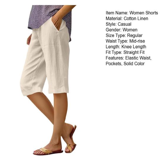 Женские шорты, эластичные, средней посадки, прямые, длиной до колена, с карманами, однотонные, стандартного покроя шорты