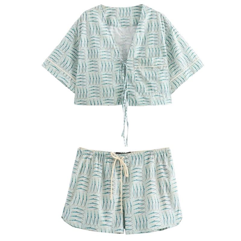 Fashion Style 2024 Autumn New Women's Clothing V-neck All-Matching Image Print Shirt Mid Waist Shorts 8284475