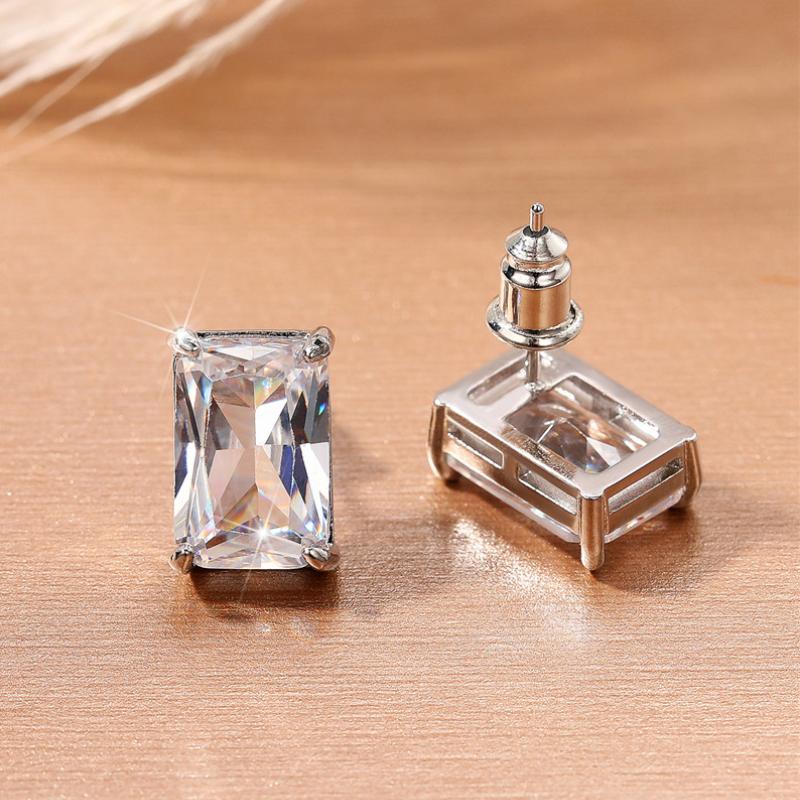 Fashion Contracted Square CZ Stud Earrings Women Silver Color Ear Piercing Series Accessories Simple Versatile Jewelry