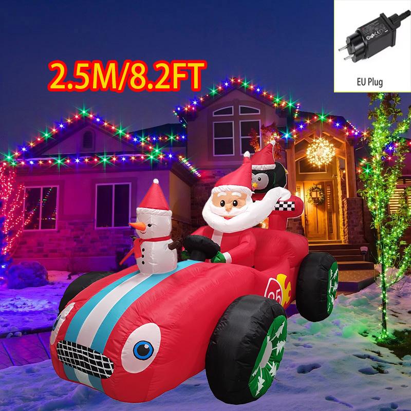 Outdoor Christmas Decorations Santa Claus Vehicle LED Lights Inflatable Model Toys Holiday Gift Props Indoor Party Xmas Decor