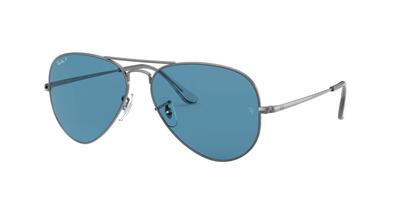 Солнцезащитные очки AVIATOR RB3689 с блестящей оружейной оправой и поляризационными синими линзами Ray-Ban (МЕТАЛЛ II).