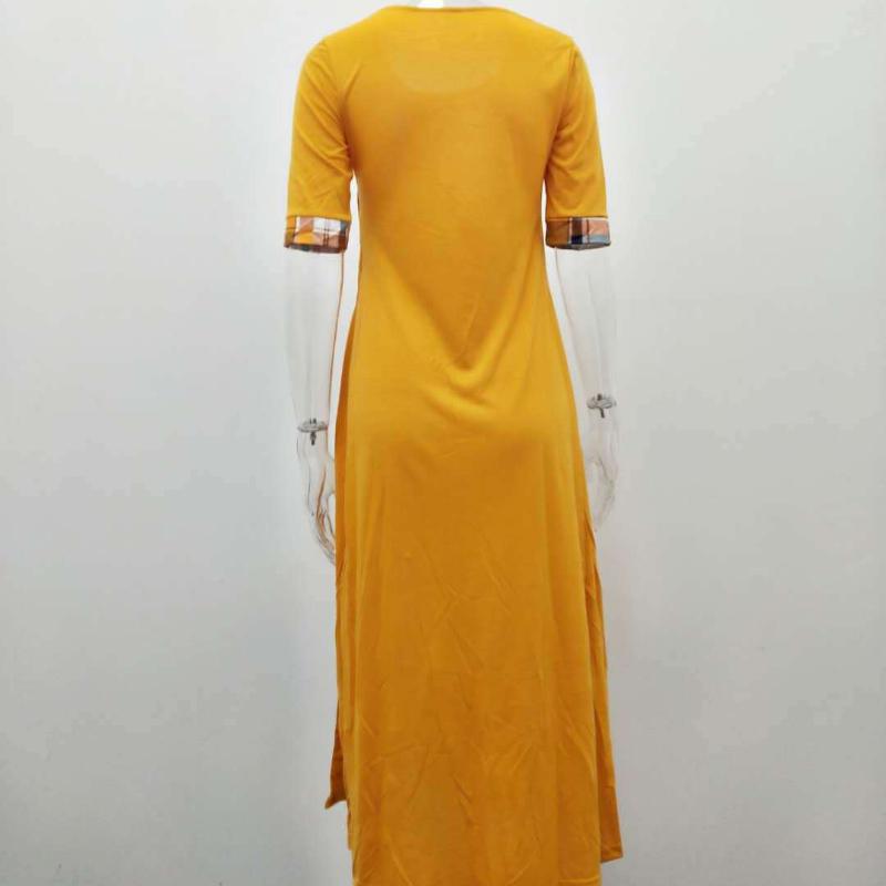 GMXIA Платье с круглым вырезом Collision Color Midi Sleeve Aregular Long Dresses