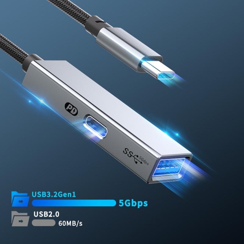 2-в-1 USB C OTG Адаптер для зарядки USB 3.2 Gen1 OTG Разветвитель PD60W Быстрая зарядка 5 Гбит/с Передача данных Кабель для телефона