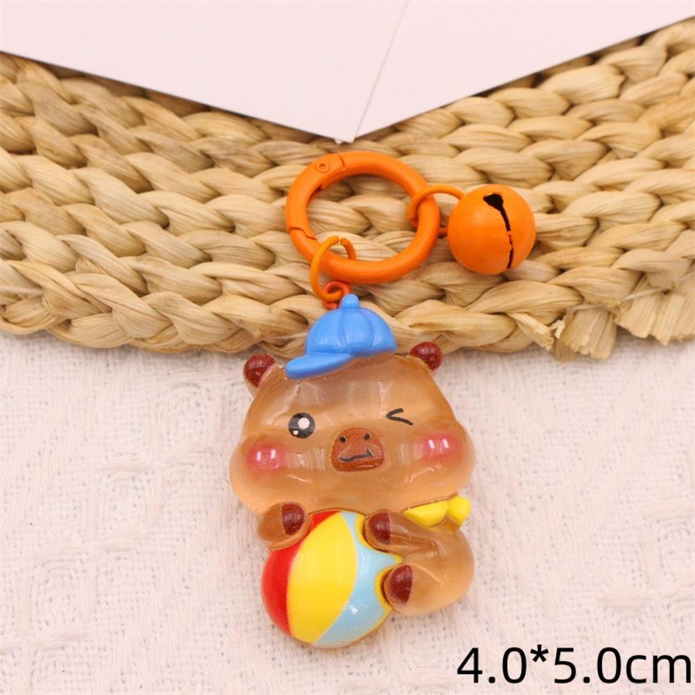 Korean Style Luminous Key Chain Cartoon Bell Key Chain Personality Capybara Pendant  Decoration