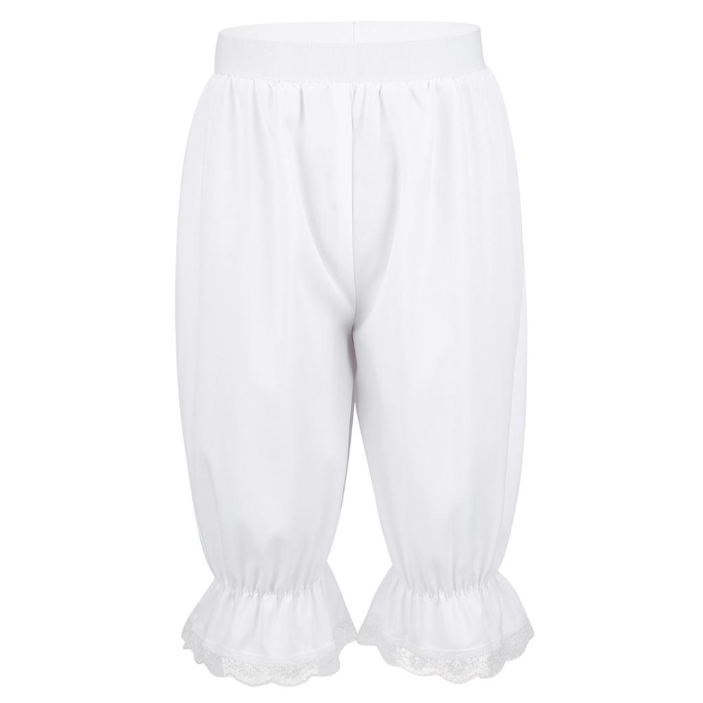 Kids Girls Solid Color Bloomers Loose Lace Trim Trousers Elastic Waistband Pants Victorian Fancy Dress-up