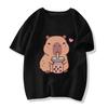 Funny T Shirt Capybara with Turtle Loves Bubble Milk Tea Printed T Shirt Girls/Boys Kawaii Kids Clothes Harajuku Shirt Tops