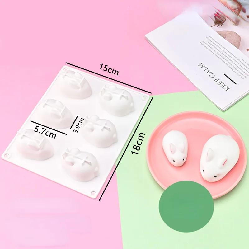 Силиконовая форма для кролика, помадка, кролик, форма для шоколадного торта, 6-гнездная, форма для муссового торта, украшения, десерта, выпечки, поделки своими руками, подарки