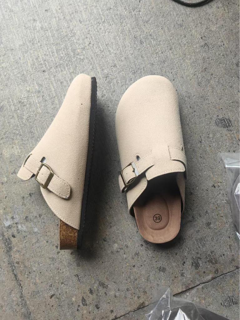 Женские европейские и американские тапочки большого размера с закрытым носком из пробки - Модные полутапочки в римском стиле для пар