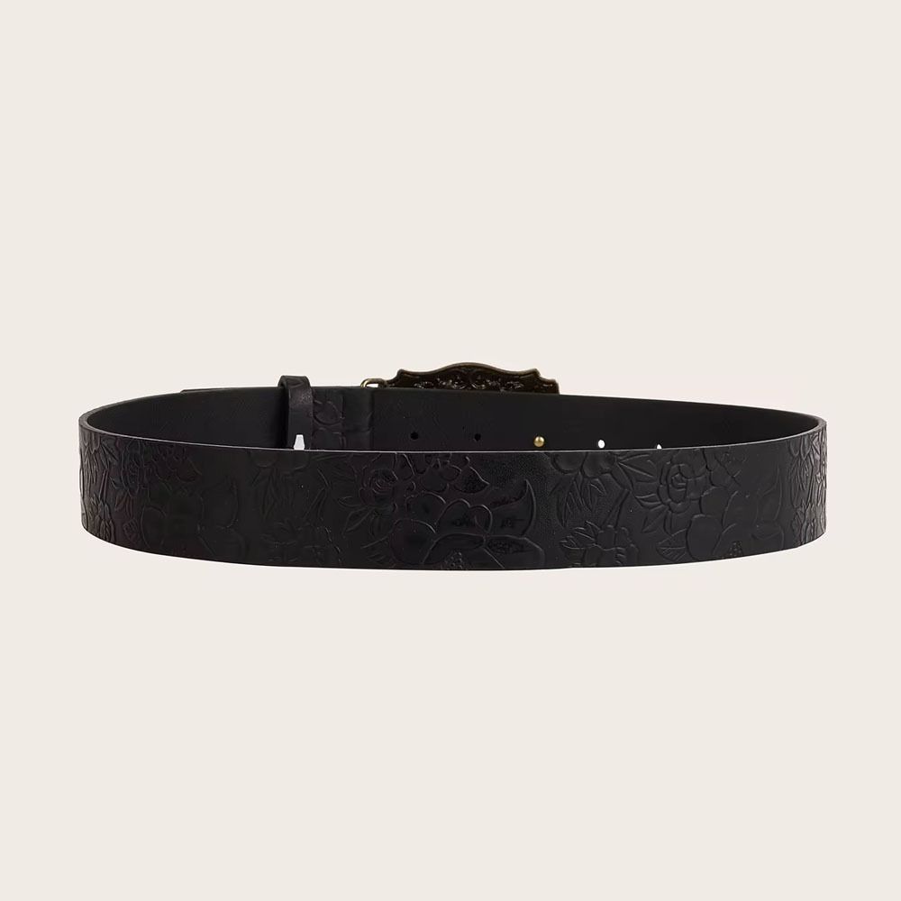 Harajuku Punk Rock Belt Hip Hop Horse Head Buckle Belt Women Man Leather Embossed Belt