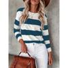 Plus Size Casual T-shirt, Women's Plus Colorblock Stripe Print Long Sleeve Round Neck Slight Stretch T-shirt