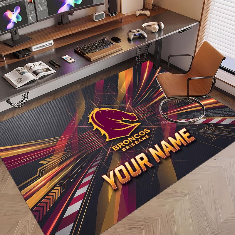Custom Rug Brisbane Broncos Pattern Print Name Text Soft Non‑Slip Floor Carpet for Home Indoor Decoration