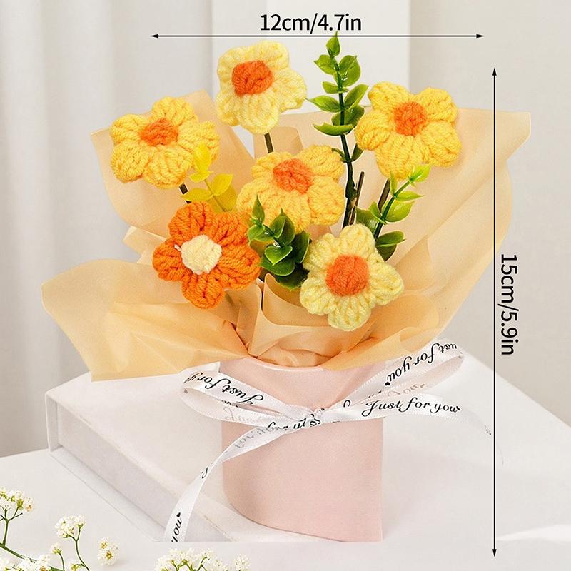 Valentine'S Day Mini Bouquet Artificial Rose Flowers Handmade Crochet Flower Bouquet Christmas Wedding Party Gifts Home Decor