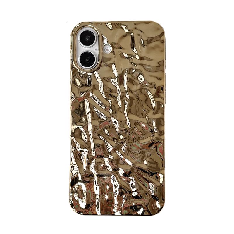 Блестящий золотой складки морщины чехол для для iPhone 16 17 Pro Max 1 14 13 12 11 16 Plus Air Ударопрочный ТПУ задняя крышка телефона Coque
