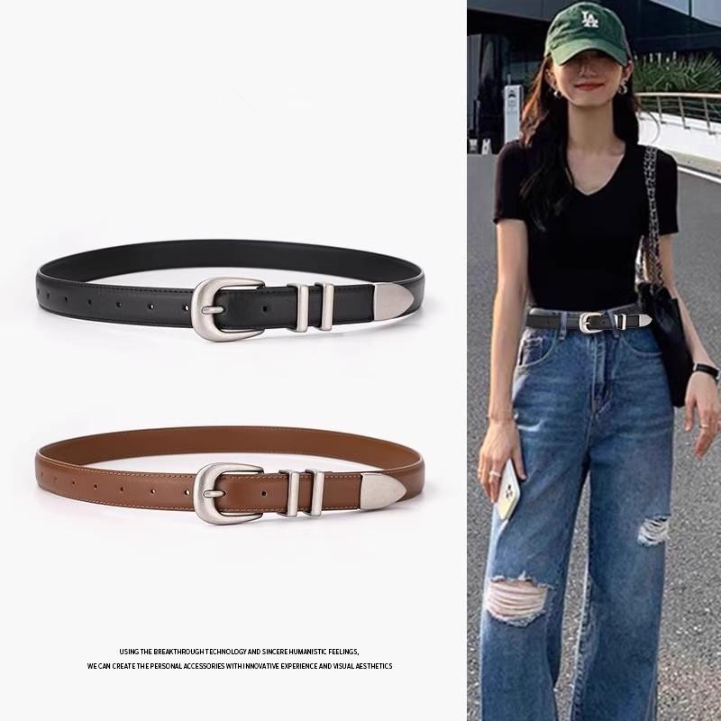 Women's Genuine Leather Cross-Border Waistband: Simple, Versatile, Pure Cowhide Belt for Summer, Black Jeans Style